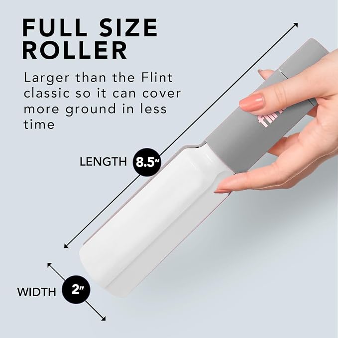 Flint Plus XL Retractable Lint Remover & Pet Hair Roller for Clothes – Refillable & Reusable Lint Roller with 140 Extra Sticky Tear-Off Sheets – Value Pack, Light Grey