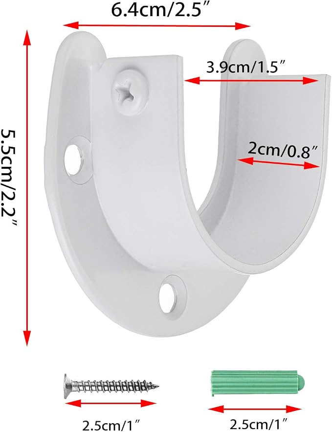 OwnMy 4 Pack Closet Rod End Supports Brackets 1-1/2" Dia Closet Rod Holders | U Shaped Stainless Steel Closet Pole Sockets, White Closet Rod Brackets Flange Rod Holders, Metal Shower Curtain Rod Holders