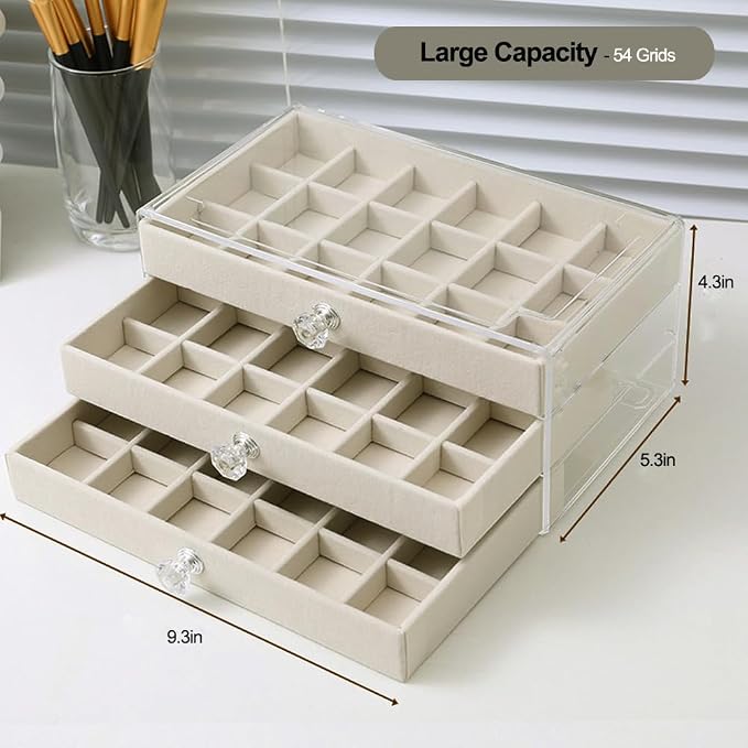 SPAKOWN Earring Box Holder Organizer Display Case | Clear Velvet Jewelry Storage Tray Organizer for Earring Ring Stud (Black - 3 Drawers)