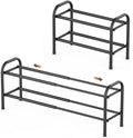 Gonfoam Expandable 2-Tier Shoe Rack for Closet and Entryway, Black | Tool-Free Assembly, Metal Material, Adjustable Shoe Organizer, Sturdy, Small Space Solution, Dorms, Garages, Apartments.