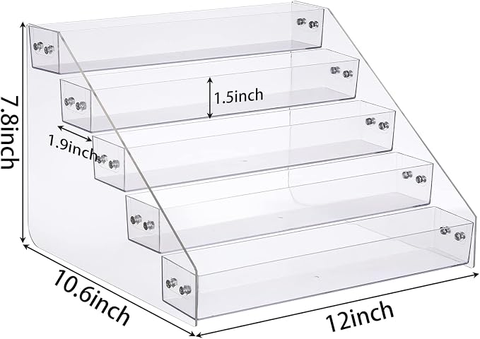 Tiered Spice Rack Acrylic, Spice Rack Shelf Seasoning Organizer | for Countertop, Cabinet, Pantry, Kitchen Storage - 5 Tier