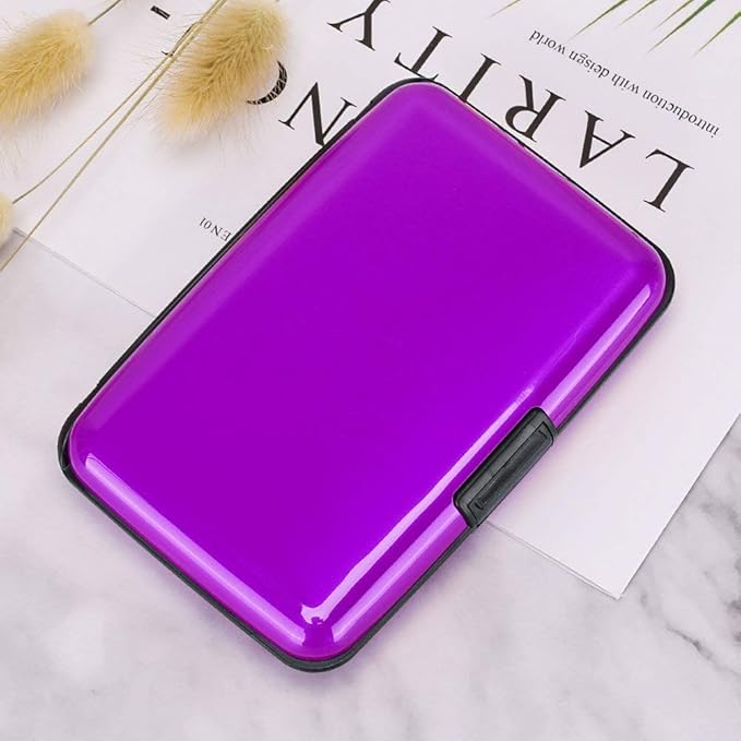 ELFISH Mini RFID Aluminum Wallet Credit Cards Holder Business Card Case Metal ID Case for Men Women (Purple)