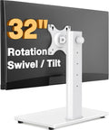 TAVR Furniture Single Monitor Stand VESA Mount for 13-32 Inch Screens | Free-Standing Monitor Riser with Swivel Tilt Rotation Height Adjustable, Universal Desk Stand up to 44lbs, White