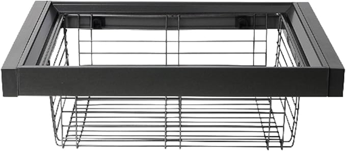 Pull-out Clothes Storage Basket,Stackable Shelf Baskets Organizer,Stackable Storage Bins with Slide Rails,for Wardrobe and Closet Drawer in Bedroom Office(Black,33.85-35.82in)