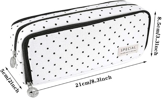 iSuperb Large Pencil Case Big Capacity Pencil Pouch 3 Compartments Pen Bag Canvas Marker Pen Bag for Teen Boys Girls School Students (Black Polka Dot)