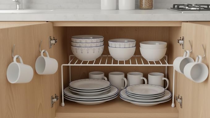 3 Piece White Kitchen Cabinet Metal Shelves Organizer Set –Stackable Steel Wire Storage Rack for Pantry Countertop, Cupboard Dish Storage & Space Saving Kitchen Organization Shelves