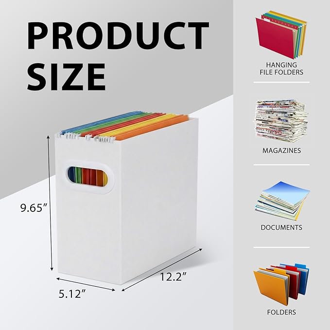 Hanging File Organizer Box, 3 Pack White Cardboard File Folder Holder for Letter Size, Portable Desk Document Storage with Handles, for Office,Home,School