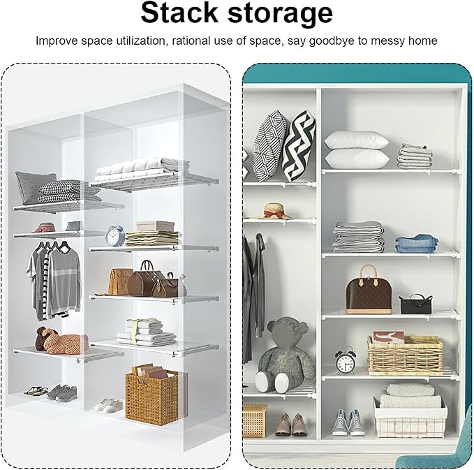 Closet Tension Shelf Rod Expandable Shelf, Adjustable Storage Rack, DIY Organizer Divider Separator for Cabinet Wardrobe Cupboard Kitchen Bathroom (Size:48-80cm)