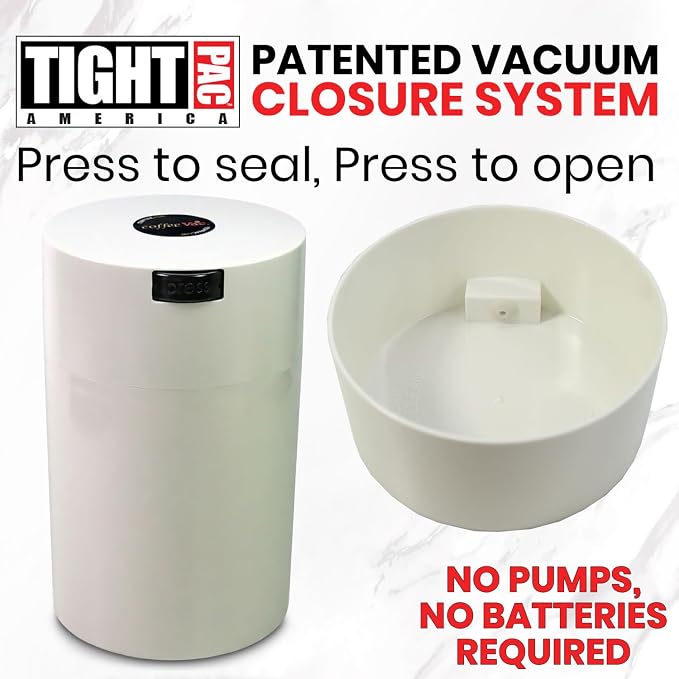 CoffeeVac 1LB – Patented Airtight Container | Multi-use Vacuum container works as smell proof containers for ground coffee and coffee bean containers. White cap and body