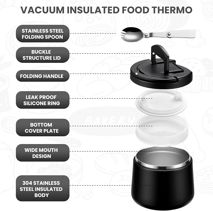 Itslife 14oz Vacuum Insulated Soup Thermo for Hot Food, Kids Lunch Container with Leakproof Buckle Lid, Wide Mouth Stainless Steel Food Jar with Spoon