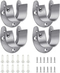4 Packs Stainless Steel Wardrobe Bracket U-Shaped Rod Socket Flange 1-1/4" Diameter Heavy Duty Closet Rod Brackets End Supports for Closet Rod with Screws (Silver)