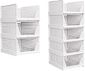5 Pack Stackable Closet Organizer, Folding Closet Container, Plastic Storage Basket White Pull Out Shelves