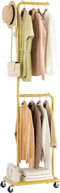 Small Rolling Clothing Rack with Shelf,Narrow Gold Clothes Rack with Wheels | Gasvadivum 71" Tall Sturdy Metal Garment Rack with Hanging Rod, Freestanding Portable Coat Rack for Bedroom, Entryway