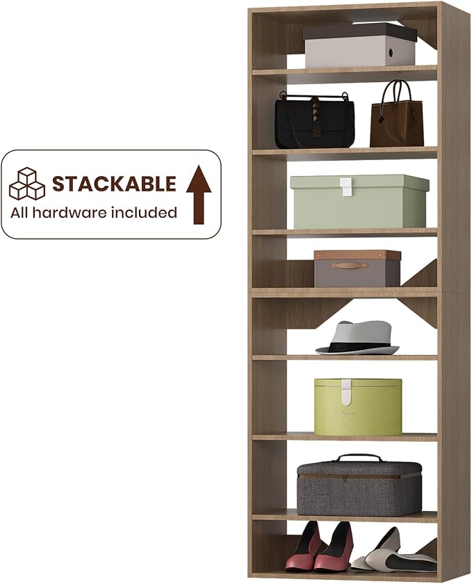 ROOMTEC 19.5" Shelf Short Tower Closet Unit, Modular Closet System with Shelf, Wardrobe Organizer for Bedroom or Walk-in Closet, Wall Mounted, Customizable Clothes Storage Unit, Wood