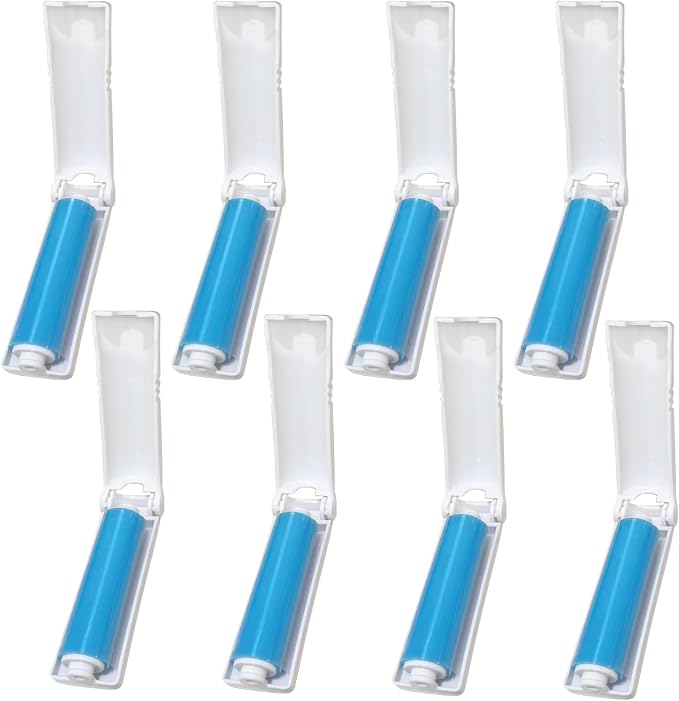 Mini Reusable Lint Roller 8 Pack, Washable Sticky Gel Lint Remover, Blue | Portable & Easy Carry, Foldable Design, Washable Sticky Gel, For Clothes & Luggage, Travel Ready