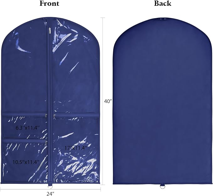 Univivi Kids Garment Bags for Dance Costumes 40 Inch Hanging Dance Costume Bag for Dance Competitions, with 3 Medium Clear Zipper Pockets for Dance Costumes, Closet Storage (Navy Blue) - 4 Pack