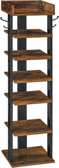 HOOBRO Vertical Shoe Rack for Front Door Entryway, 7 Tier Wooden Shoe Storage Organizer with Hooks, Narrow Shoe Tower for 7 Pairs, Space Saving, for Corner, Closet, Bedroom, Rustic Brown BF61XJ01