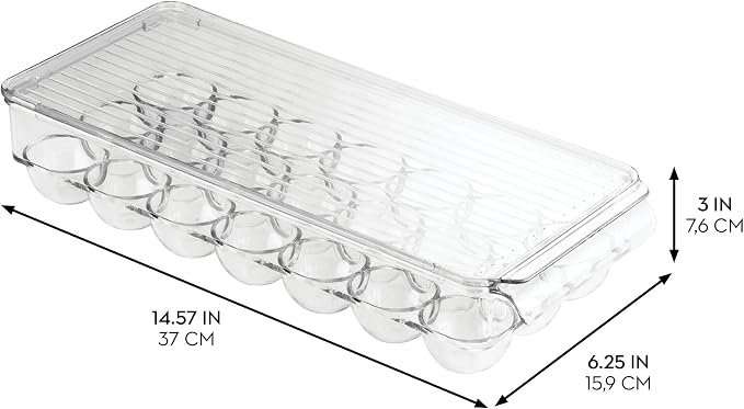 iDesign Clear Plastic Egg Holder for Fridge with Lid, 21 Egg | Storage Container, Organizer Bin