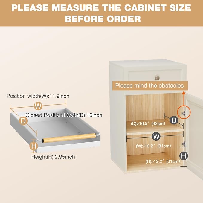 Pull out Cabinet Organizer, 16" Deep Pull Out Drawer for Kitchen Cabinets Adhesive with Nano Film, Slide out Cabinet Organizer Shelf for Pantry Bathroom Organization White