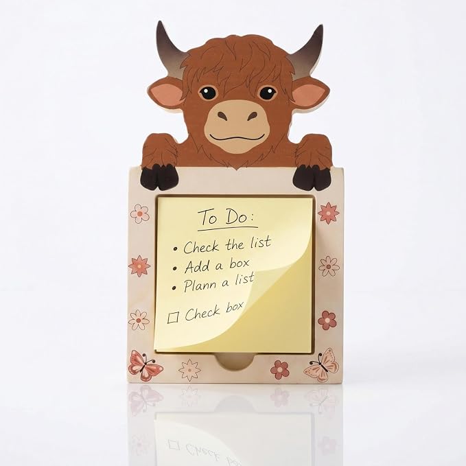 SiliFine Highland Cow Pop up Sticky Note Holder Wood Memo Pad Dispenser 3 x 3 in Sticky Notes Organizer Cute Self Stick Memo Pad Holder for Office Home Back to School Gift No Pads Included