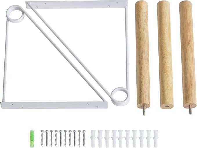 IBUYKE Wall Mounted Clothes Rack Set of 2, Wood Wall Mounted Clothes Rail, Space-Saving Hanging Closet Rod, Modern Wardrobe Coat Rack for Entrance, Wall, Door, Bathroom, Bedroom, White TYJ005W-2