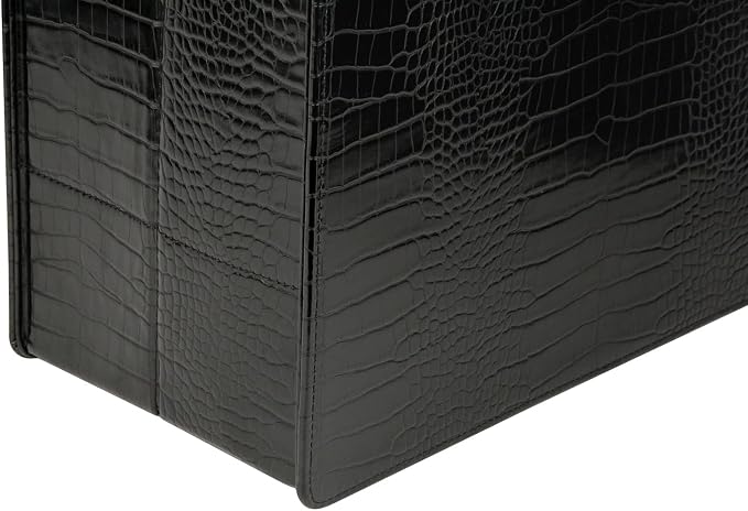 HofferRuffer Magazine Basket Holder, Foldable Magazine Rack, Document File Holder Organizer, File Folder, Newspaper Storage Bin Organizer for Home or Office (Black Croco)