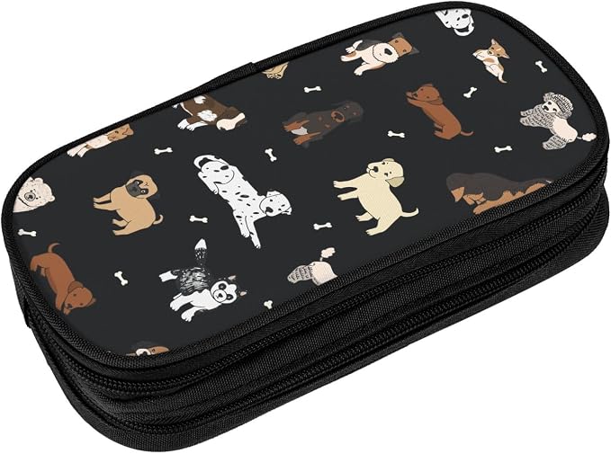 Perinsto Cute Dogs Animals Pencil Case Big Capacity Multi Compartment Stationery Box Pencil Pouch Holder Desk Organizer For School Office Home