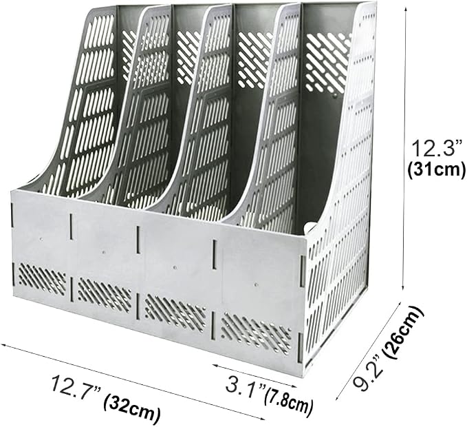 SAYEEC Sturdy Magazine Holder Organizer Desktop 4 Compartment File Holders Frames File Dividers Document Storage Rack Literature Organizer for Office Home School Gray