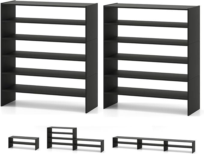 COSTWAY 6-Tier Shoe Rack, Extra Wide Shoe Shelf Organizer with Stackable Design, 31" Freestanding Adjustable Storage Shoe Stand for Small Space Entryway Hallway Closet (2,Black)