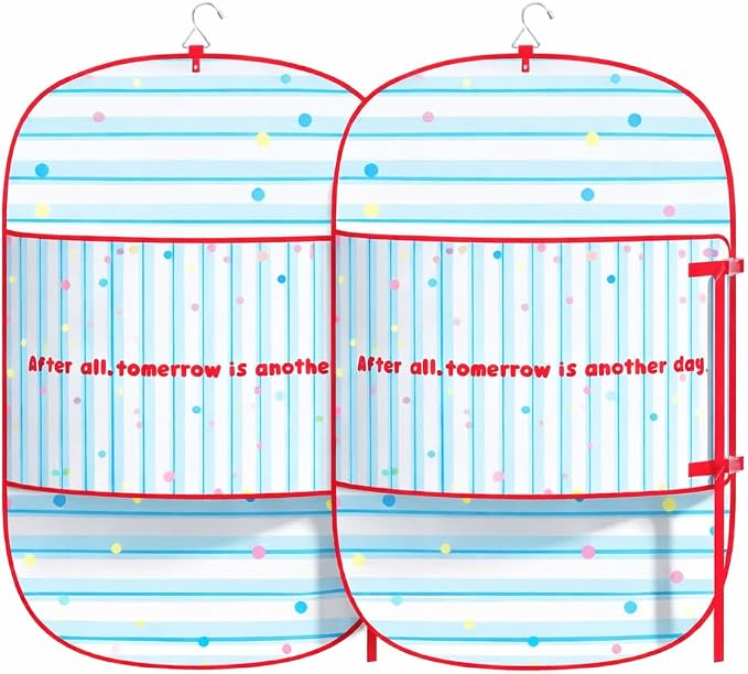 2 Pack Hanging Closet Space Saver Clothes Compression Organizer, Wardrobe Storage for Coats Jackets and Down Clothing, Adjustable Buckle, Large Capacity Hanging Clothes Organizer (Blue)