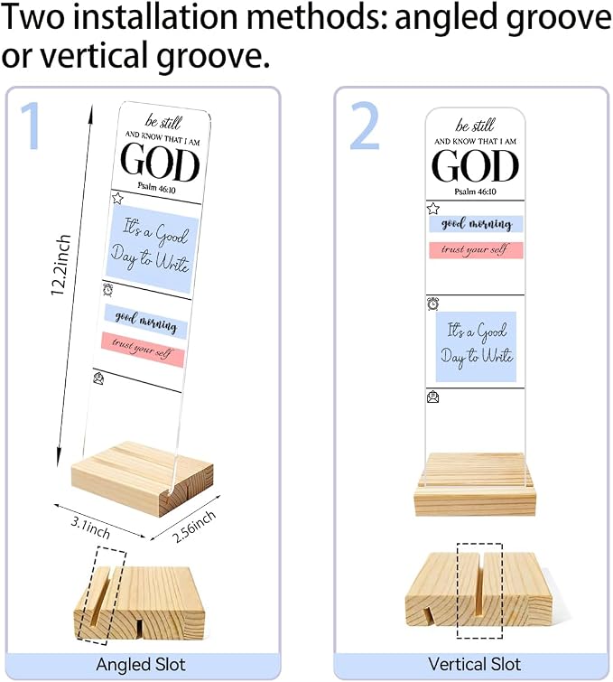 Sticky Note Holder, Monitor Memo Board, Sticky Note Board for Desk, Acrylic Desk Buddy with Wooden Base, Includes 200 Notes, Religious “Be Still and Know that I Am God Psalm 46:10”
