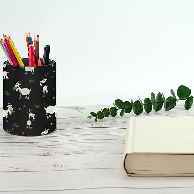 Goat Pen Holder Pencil Cup for Desk Organizer | Cute Makeup Brush Holder PU Multifunctional Office Suppliesfor Decor Home Classroom School