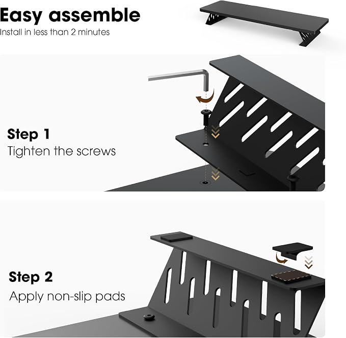 Fenge Monitor Stand Riser, 31.5 Inch Desk Top Shelf for 2 Monitors, Computer Stands for Desk, Wood & Steel Desktop Riser for Laptop, PC, Printer
