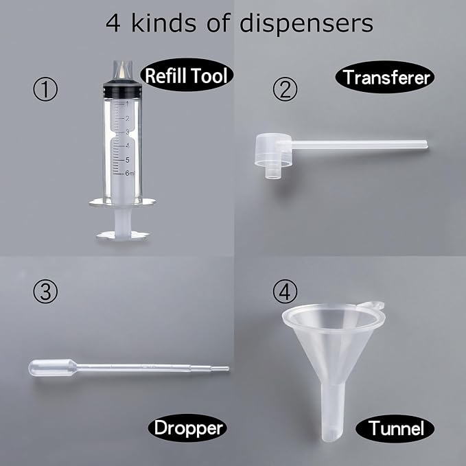 2 Pack 30ml Refillable Clear Glass Fine Mist Empty Spray Perfume Bottles, Atomizer Spray Bottle With 4 kinds of perfume dispenser (Silver cap and Gold cap)