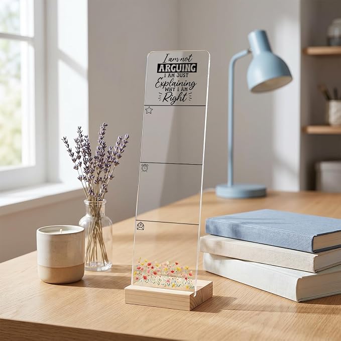 Sticky Note Holder, Monitor Memo Board, Acrylic Post It Note Holder with Wooden Base, Includes 200 Notes, Desk Organizer Funny Arguing Quote