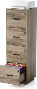 VINGLI 4 Drawer File Cabinet with Lock, Home Office Filing Organizer, for Letter Size File Folder Storage, Wood Tall Vertical Filing Cabinet, Printer Stand, Archivador (Rustic Gray)