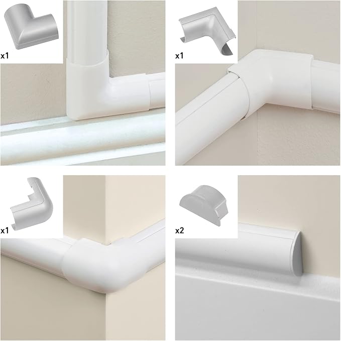 D-Line Large Cable Raceway Accessory Pack, Join 2in x 1in Cord Cover Lengths, 5 Accessories Included, Hide Cords Around a Variety of Angles - Gray