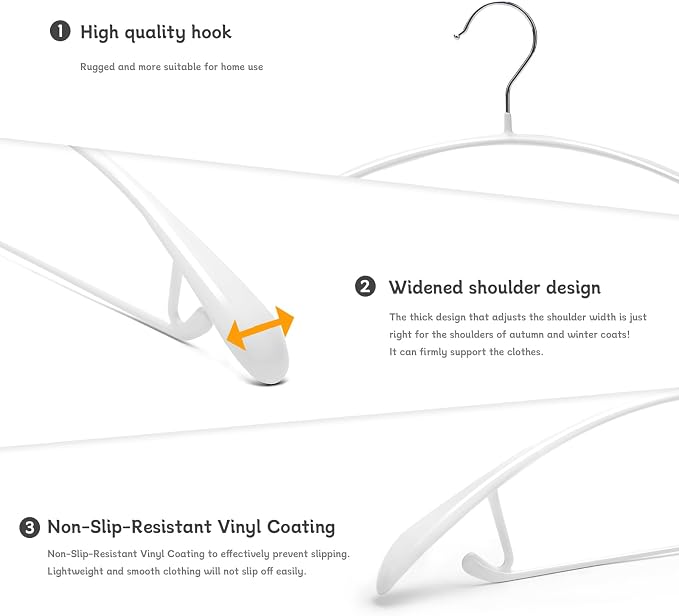 Nature Smile Non Slip PVC Coating Sweater Hangers,Dress Suit Coat Hangers,Wide Shoulder Bump Free Golf T Shirts Clothes Hangers (White Color 20 Pack)