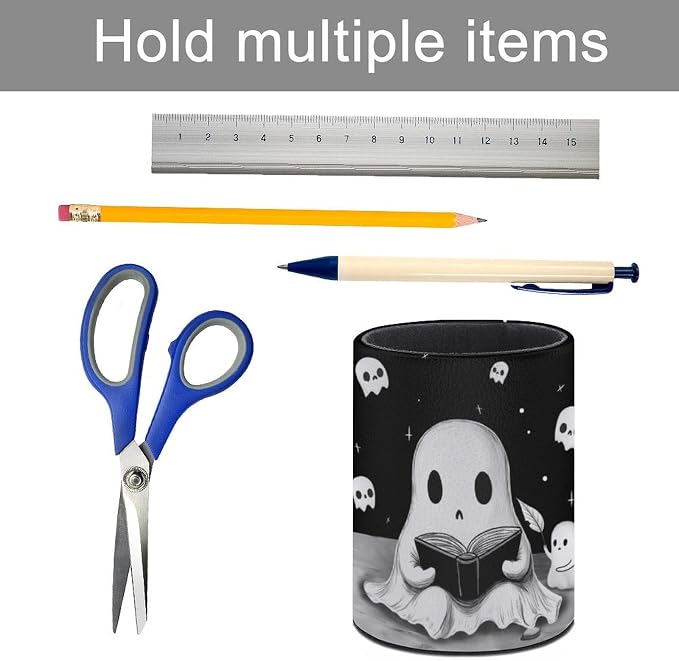 Cute Ghosts Pen Holder Pencil Cup for Desk Organizer | Cute Makeup Brush Holder PU Multifunctional Office Suppliesfor Decor Home Classroom School