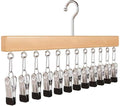 Hanging Closet Organizer with 12 Clips, Space Saving Closet Storage for Hats, Scarves, Socks, Jeans, Skirts & Pants, Multi-Purpose Clothes Hanger with Clips (2 PCS, Wood)