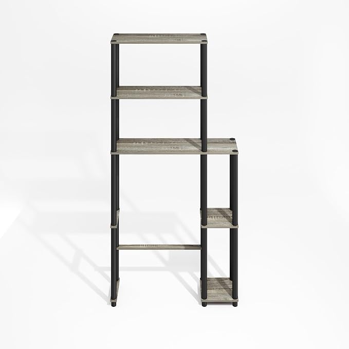Furinno Turn-N-Tube Over The Toilet Storage, 5-Shelf Over The Toilet Organizer, Freestanding Space Saver Bathroom Shelf, for Bathroom Organizers and Storage, Grey Oak