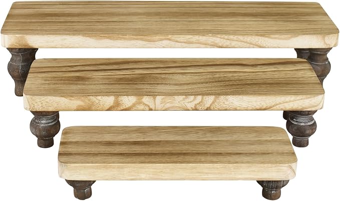 Ikee Design 3 Pcs Wooden Display Riser Stand, jewelry eyewear display stand | Display risers can be stacked in a tiered arrangement to display items. It's stackable for easy storage and portability.