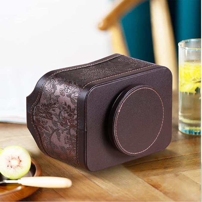 360° Rotating Remote Control Holder, PU Leather TV Remote Caddy, Pen Holder | Nightstand Organizer Storage Box with 5 Compartments for Pencil, Art Supplies, Makeup Brush, Office Desk Table Accessories