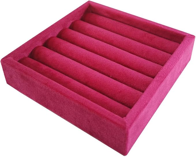 SCIKHETF Velvet Ring Earrings Studs organizer Tray Small Ring Insert Display Tray 5 Slots Stackable (Rose Red)