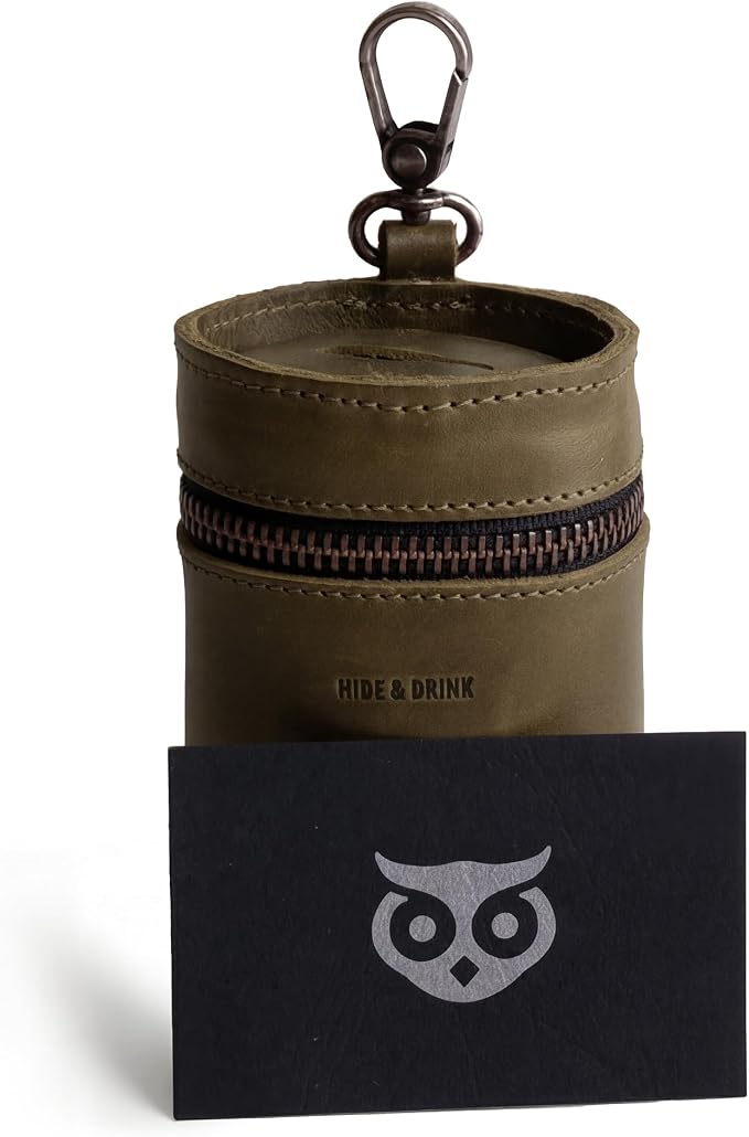 Hide & Drink, Money Box, Piggy Bank Bucket, Zippered Pouch, Cash Organizer, Coin Case, Full Grain Leather, Handmade (Dark Jade)