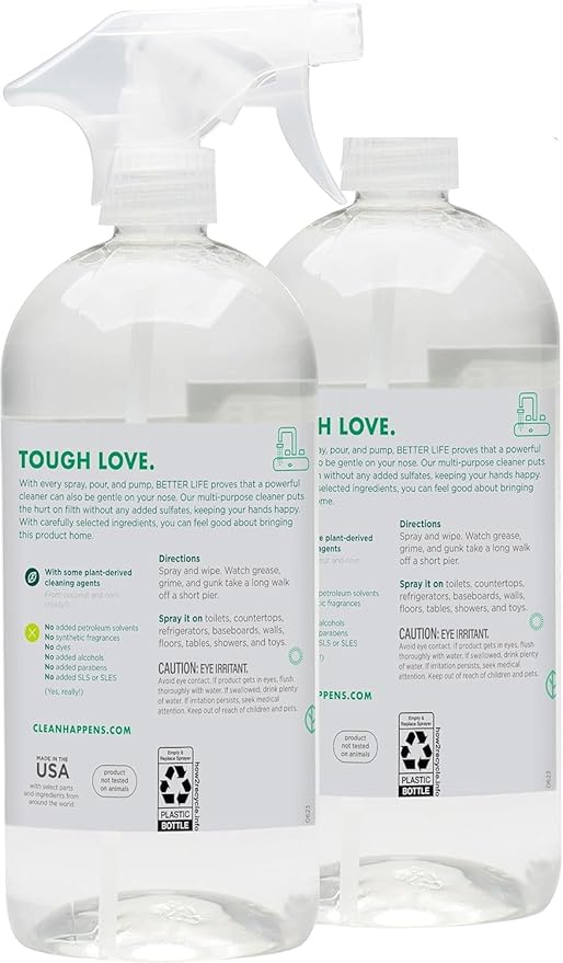 Better Life All Purpose Cleaner - Multipurpose Home and Kitchen Cleaning Spray for Glass, Countertops, Appliances, Upholstery & More - Multi-surface Spray Cleaner - 32oz (Pack of 2) Unscented