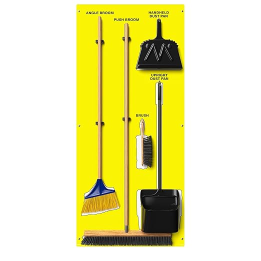 Clean & Sweep 5S Shadow Board/Wall Mount Broom Holder, 68" x 30" Board, 5S Cleaning Station - with Broom and Dustpan Set Included, Made in The USA by AccuformNMC, Yellow/White, PSB616YLWT