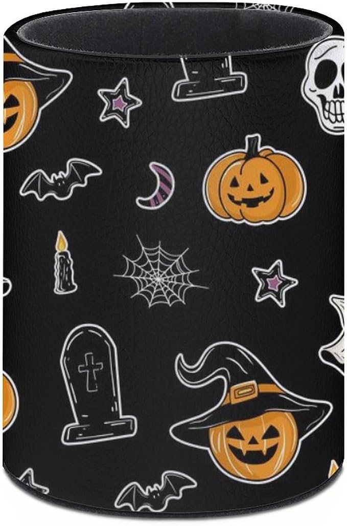 Halloween Spider Web Ghost Pen Holder Pencil Cup for Desk Organizer | Cute Makeup Brush Holder PU Multifunctional Office Suppliesfor Decor Home Classroom School