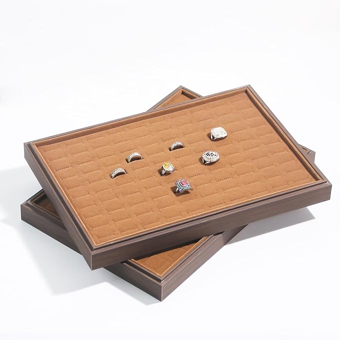 Wood Jewelry Organizer Tray, Rings Display (Brown, 2Pc, Rings) | Stackable Jewelry Display, Rings Holder, Rings Organizer, Rings Tray, Earrings Organizer