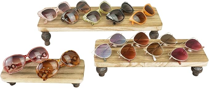 Ikee Design 3 Pcs Wooden Display Riser Stand, jewelry eyewear display stand | Display risers can be stacked in a tiered arrangement to display items. It's stackable for easy storage and portability.
